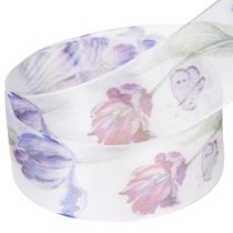 Artículo Cinta de organza, cinta de gasa, tulipanes loro, morado, 40 mm, 18 m