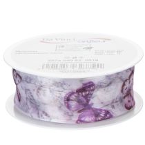Artículo Cinta de organza, cinta de gasa, mariposas, morado, 40 mm, 18 m
