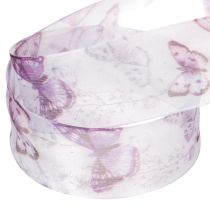 Artículo Cinta de organza, cinta de gasa, mariposas, morado, 40 mm, 18 m