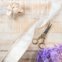 Artículo Cinta de organza color crema, cinta decorativa con corazones, 40 mm de ancho, 15 m de largo.