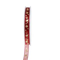 Artículo Cinta de organza rojo oscuro con estrellas 15mm 20m