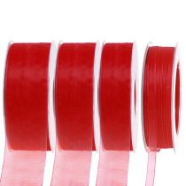 Artículo Cinta de organza, cinta de regalo, cinta decorativa con orillo rojo, 50 m