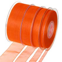 Artículo Cinta de organza para regalo, cinta naranja con orillo, 50 m