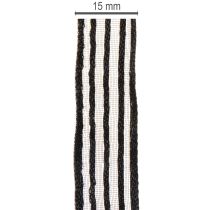 Artículo Cinta de organza a rayas, cinta de regalo, negra, 15 mm de ancho, 20 m de largo