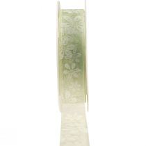 Artículo Cinta de organza flores cinta de regalo verde 25mm 18m