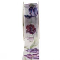Artículo Cinta de organza cinta de gasa loro tulipanes violeta 40mm 18m