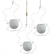 Artículo Decoración de Pascua para colgar, decoración de conejo con huevo, huevo de Pascua para plantar Blanco H24.5cm 3pcs