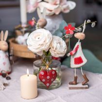 Artículo Decoración de Pascua, conejo de metal, decoración de primavera, conejo de Pascua con flor rojo, beige H21cm 2pcs