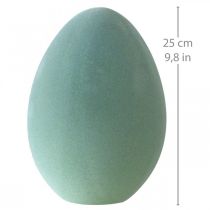 Artículo Huevo de Pascua plástico verde grisáceo huevo decorativo verde flocado 25cm