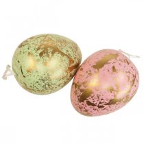 Huevo de Pascua para colgar huevos de decoración rosa, verde, dorado 12cm 4uds