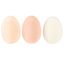 Artículo Huevos de Pascua flocados en marrón melocotón y blanco H6cm 24 piezas