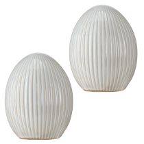 Artículo Huevos de Pascua Cerámica Decorativa Huevo con Ranuras Blanco Gris 10×12.5cm 2 Piezas