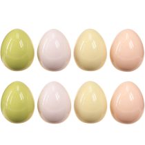 Artículo Huevos de Pascua huevos de cerámica decoración pastel brillante 5×6cm 8 piezas