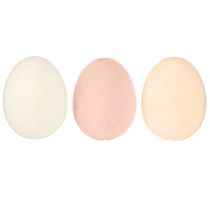 Artículo Huevos de Pascua pequeños flocados de color marrón melocotón y blanco de 4 cm de alto, 15 unidades