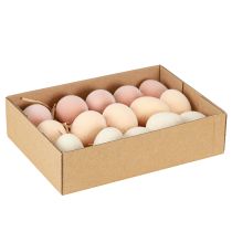Artículo Huevos de Pascua pequeños flocados de color marrón melocotón y blanco de 4 cm de alto, 15 unidades