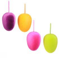 Artículo Huevos de Pascua para colgar flocados 4 colores 9,5 cm 8 piezas