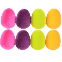 Artículo Huevos de Pascua para colgar flocados 4 colores 9,5 cm 8 piezas