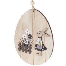 Artículo Huevos de Pascua colgantes, huevo de madera con conejo, blanco natural, 13 cm, 6 unidades