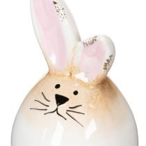 Artículo Conejo de Pascua de cerámica blanca con forma de huevo, figura decorativa de conejo, Ø6cm, H11.5cm