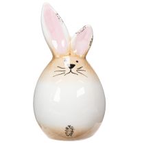 Artículo Conejo de Pascua de cerámica blanca con forma de huevo, figura decorativa de conejo, Ø6cm, H11.5cm