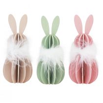 Artículo Decoración de mesa conejito de Pascua conejito de madera de color 5,5×15cm 3 piezas