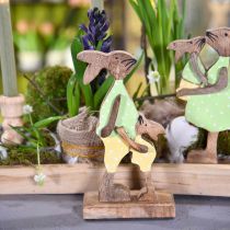 Artículo Conejo de Pascua con niño, decoración primaveral de madera, padre conejo, naturaleza de Pascua, verde, amarillo H22cm