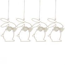 Artículo Conejitos de Pascua para colgar flores de metal dorado 10×14,5cm 4ud