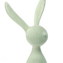 Artículo Decoración de conejo de Pascua, conejos sentados, flocados, verde/marrón, 36 cm, 3 piezas