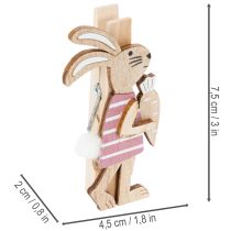 Artículo Pinzas decorativas de conejito de Pascua, adornos de madera rosa y blanco para Pascua, 7,5 cm, 4 piezas