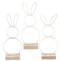Artículo Conejito de Pascua Decoración Metal Madera Amarillo Menta Rosa H21cm 3 Piezas