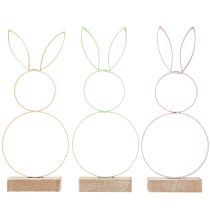 Artículo Conejito de Pascua Decoración Metal Madera Amarillo Menta Rosa H21cm 3 Piezas