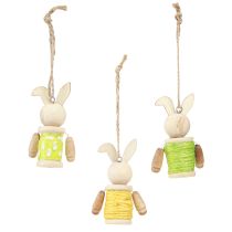 Artículo Conejitos de Pascua para colgar decoración de Pascua madera yute Al. 6,5 cm 9 piezas