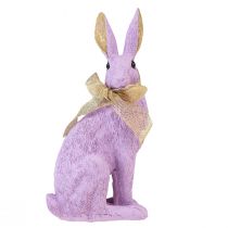 Artículo Decoración de conejito de Pascua, figura decorativa sentada de conejo dorado púrpura, H25cm