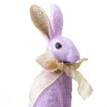 Artículo Decoración de conejito de Pascua, figura decorativa sentada de conejo dorado púrpura, H25cm