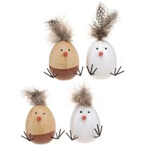 Artículo Pollito de Pascua Pollito Huevo de Pascua Plumas Blanco Natural H9cm 4 piezas