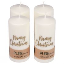 Velas de pilar Feliz Navidad oro blanco 60×130mm 4ud