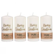 Velas de pilar Feliz Navidad oro blanco 60×130mm 4ud