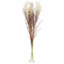 Crema de hierba de pampa, violeta Flores secas artificiales 3 piezas