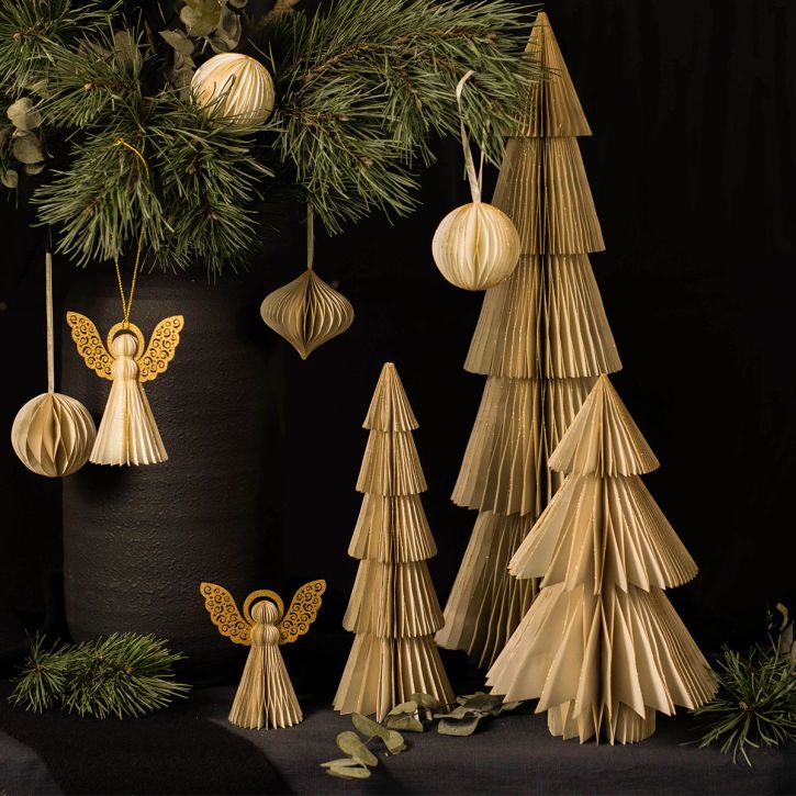 Papel árbol de Navidad papel árbol de Navidad crema, dorado Al. 60 cm