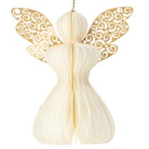 Artículo Adornos de ángel de papel para el árbol, colgantes de ángel, blanco y dorado, 12 cm, 4 unidades