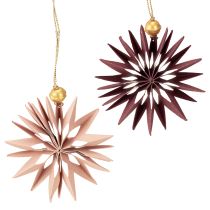 Artículo Estrellas de papel, rosa burdeos, para colgar, Ø10 cm, 4 unidades