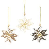 Artículo Estrellas de papel Adornos para árboles de Navidad blanco marrón verde 10cm 6 piezas