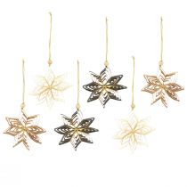 Artículo Adornos de papel para árbol de Navidad en forma de estrella, 10 cm, blanco, marrón y verde, 6 unidades