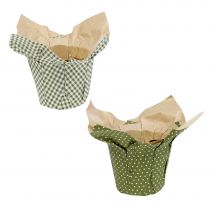 Macetero de papel con estampado verde-blanco Ø9,5cm 12ud