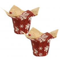 Macetas de papel con copos de nieve rojo, blanco Ø7cm 12pcs