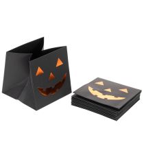 Artículo Maceta decorativa de Halloween con forma de cara de calabaza hecha con bolsas de papel, 10 cm, 6 unidades