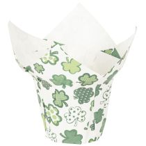 Artículo Maceta de papel con motivo de trébol, decoración de Año Nuevo, 12 cm, 12 unidades