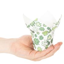 Artículo Maceta de papel con motivo de trébol, decoración de Año Nuevo, 12 cm, 12 unidades