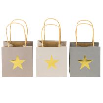 Artículo Bolsas de papel con estrella y asa gris surtido 10,5×10,5cm 9ud