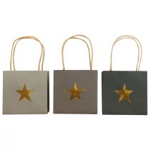 Artículo Bolsas de papel con estrella y asa gris surtido 10,5×10,5cm 9ud